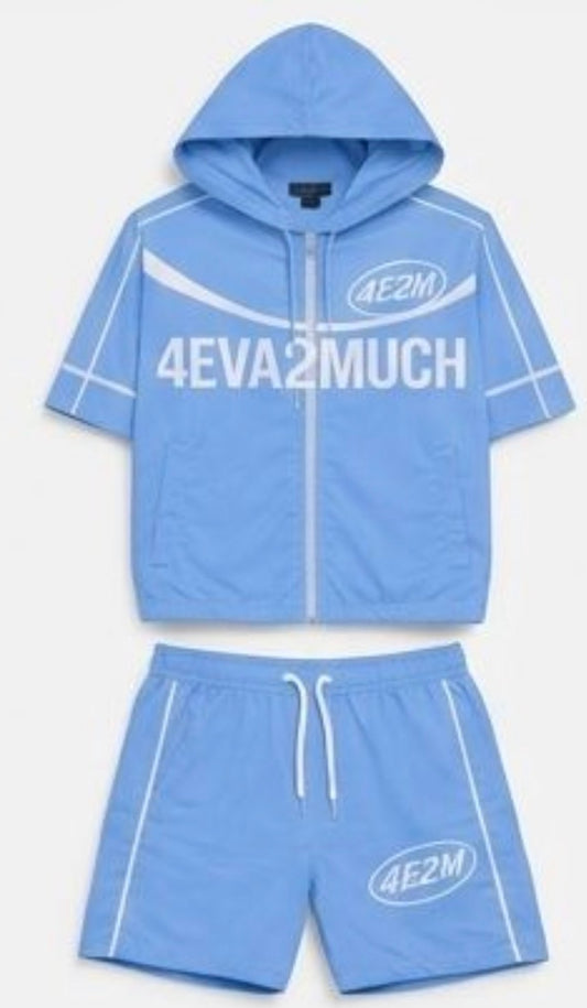 Sky Blue Hooded Short Set