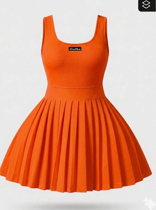 🧡 4Eva2Much Sunset Orange Pleated Tennis Dress