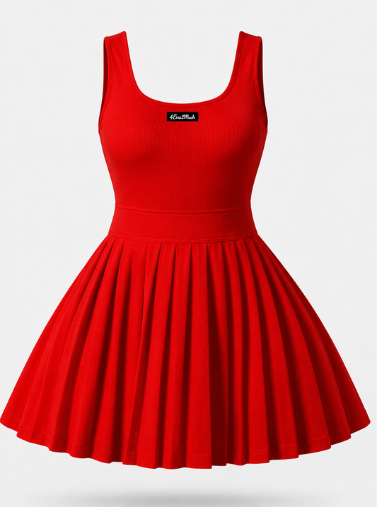 ❤️ 4Eva2Much Ruby Red Pleated Tennis Dress