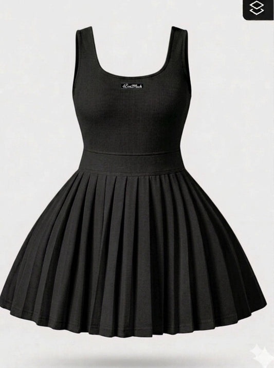 🖤 4Eva2Much Classic Black Pleated Tennis Dress