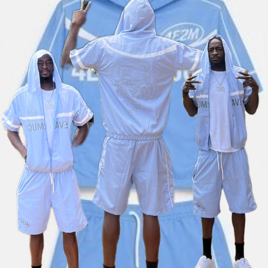 Sky Blue Hooded Short Set